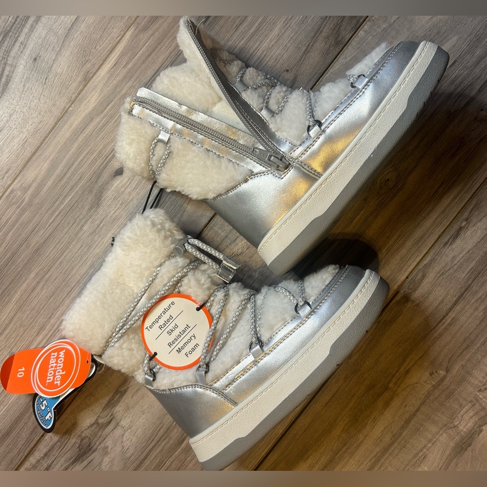 Sherling boots, kids fuzzy boots, sliver boots for kids